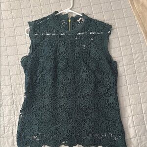 Nanette Lepore Green Lace Sleeveless Blouse with Mandarin Collar
